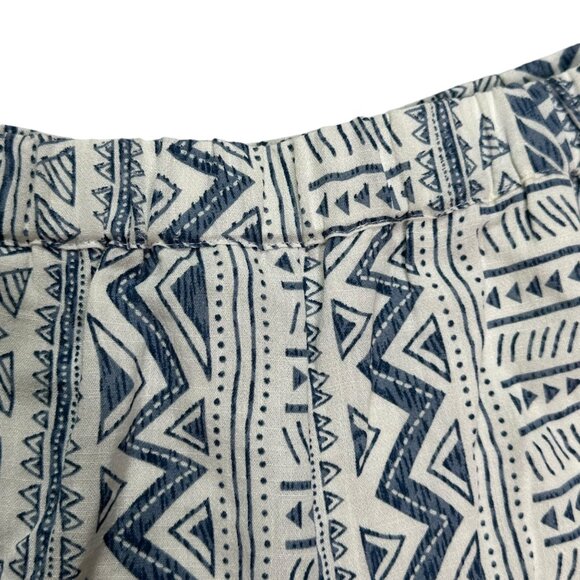 Aztec Print Womens Shorts L High Rise Pockets Elastic Waist Blue White - Picture 3 of 9